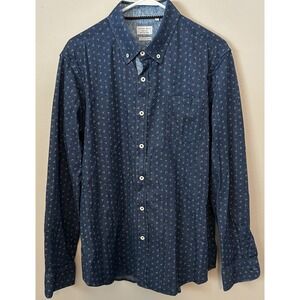 7 Diamonds Mens Large Blue Geometric Chambray Long Sleeve Shirt‎ Stretch Casual